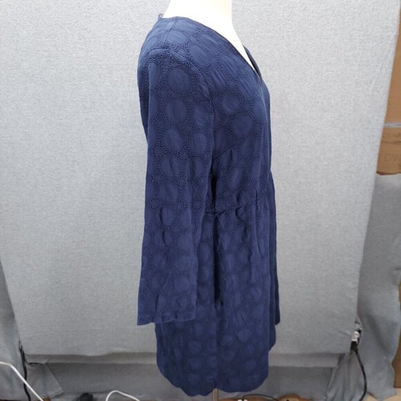 J.Crew Navy Blue Eyelet Dress V-Neck 3/4 Sleeve Womens Size 6 - Picture 3 of 8